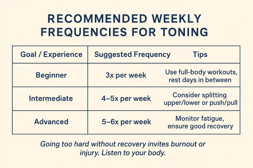 Graphic to show how often you should do exercise to help with toning Melksham